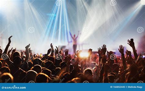 Crowd With Raised Hands At Concert Festival Banner Editorial Image