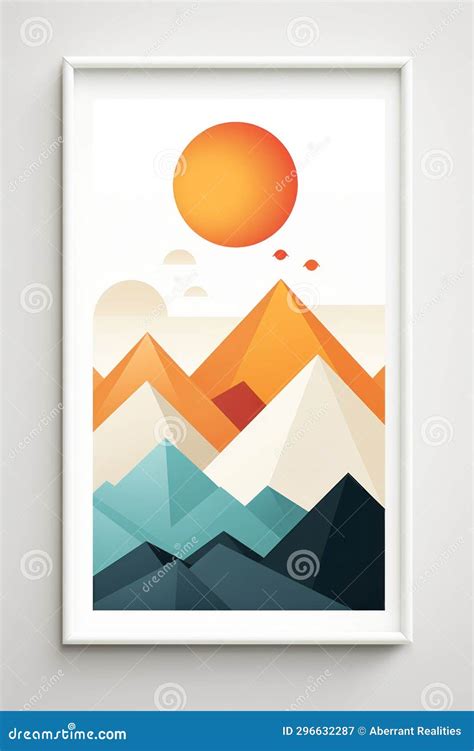 An Art Print with Mountains and Sun in the Background Stock ...