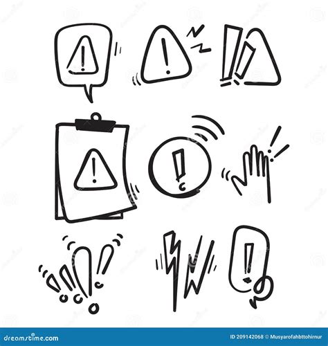 A Simple Set Of Warnings Thin Vector Lines Contains Icons Such As A Warning Exclamation Mark