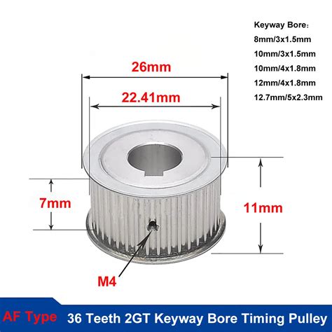 36 Teeth 2GT Aluminium Timing Pulley Bore 8mm 10mm 12mm 12 7mm AF Type