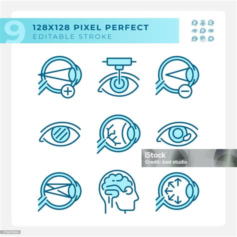 Pixel Perfect Blue Eye Care Linear Icons Set Stock Illustration Download Image Now Art