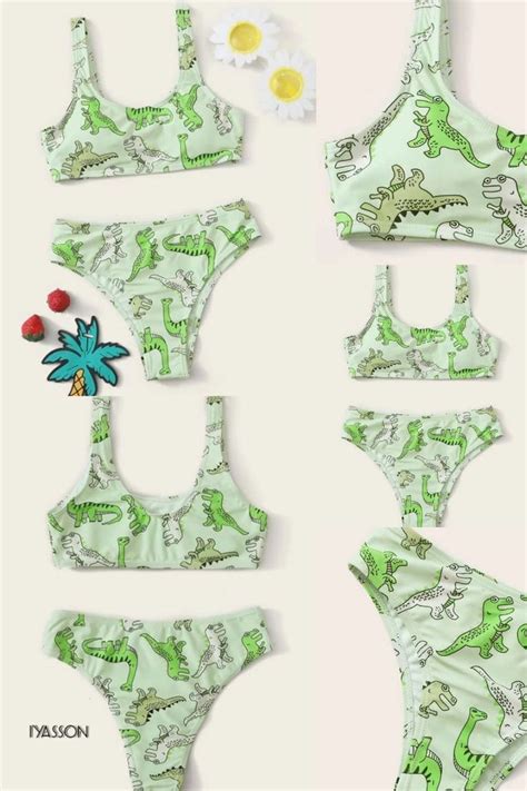 Girls Cartoon Dinosaur Print Bikini Bikinis Print Bikini Girl Cartoon