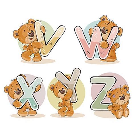 Set Vector Letters Of The English Alphabet With Funny Teddy Bear