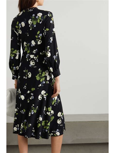 ERDEM Poppy Tie Detailed Floral Print Crepe Midi Dress NET A PORTER