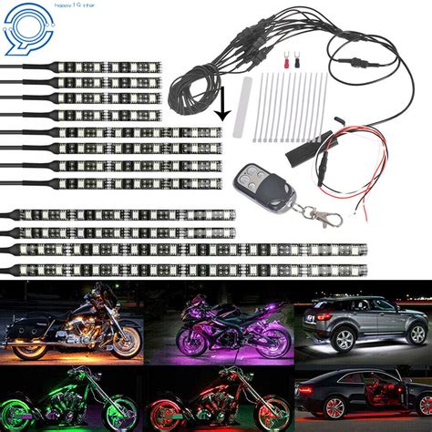 12pcs Motorcycle Rgb 120led Waterproof Under Glow Lights Strip Neon Kit Remote