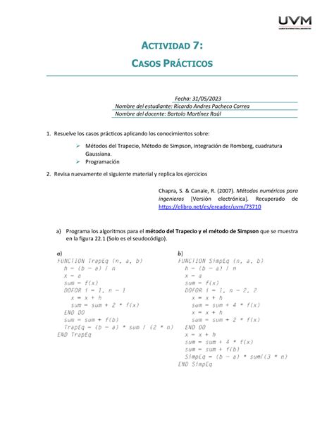 A7 Métodos Numéricos ACTIVIDAD 7 CASOS PRCTICOS Fecha 31 05