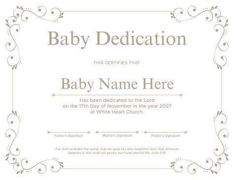 Printable Baby Dedication Certificate Editable Baby Christening