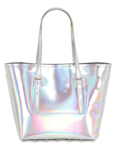 Lyst Jandc Jackyceline Medi Holographic Leather Tote Bag In Metallic