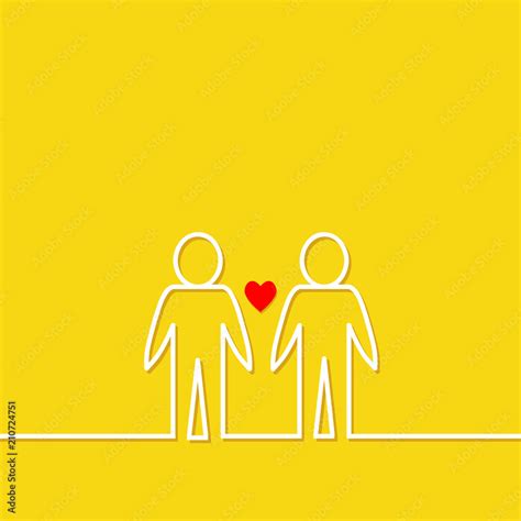 Gay Marriage Pride Symbol Two White Contour Man Sign Lgbt Icon Red Heart Flat Design Stock