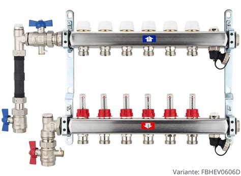 Fußbodenheizungsverteiler aus Edelstahl für 6 Heizkreise