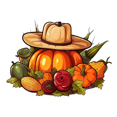 Thanksgiving Day Hat And Vegetables Vector Illustration Autumn Food