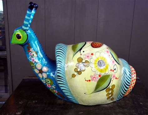 Rare Vtg Sermel Tonala Jal Mexican Folk Art Large Paper Mache Snail Hand Painted Mexican Folk