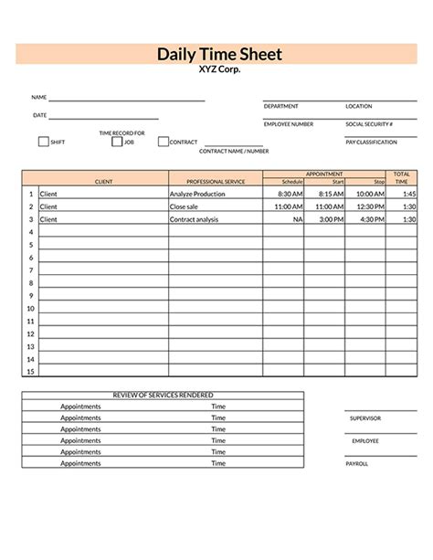 Timesheet Template PDF Printable