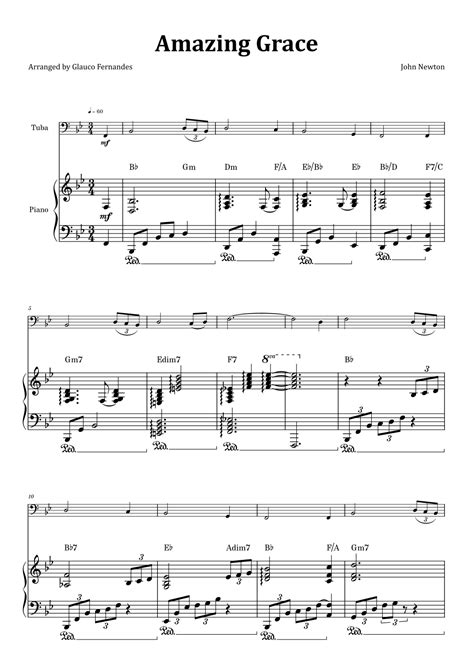 Amazing Grace Tuba Piano With Chord Notation Arr Glauco Fernandes