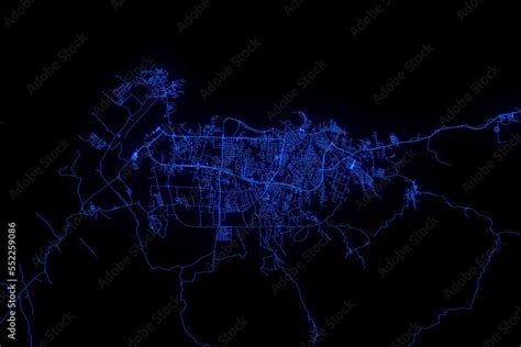 Street Map Of Malabo Equatorial Guinea Made With Blue Illumination