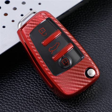 Generic Carbon Fiber Car Key Cover Case Keychain For Audi C A A