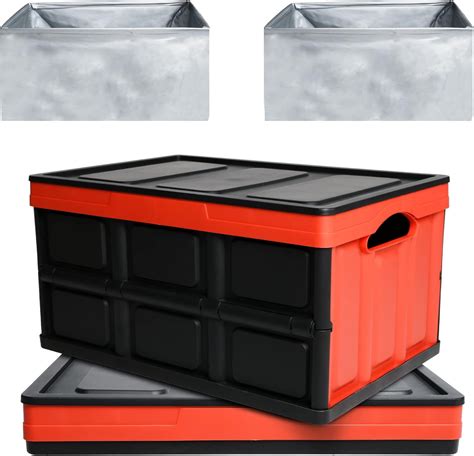 Collapsible Plastic Crates Storage With 2 Waterproof Bag And Lids Storage Bins 44 Quart