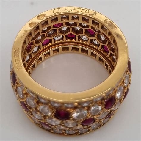 Vintage Cartier Diamond And Ruby Full Eternity Wide Band Ring