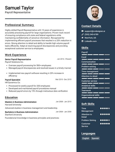 Payroll Representative CV Example For 2024 Best Formatting Tips