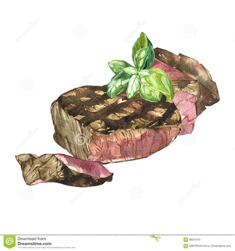 Carne E Manjeric O Ilustration Da Aquarela Do Bife Do Ribeye Isolado No