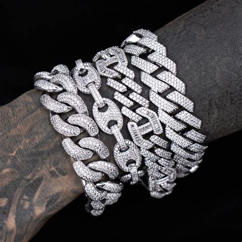 Pulsera De Hip Hop Para Hombre Brazalete Cubano De 2 Filas Circonia