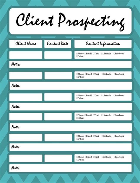 Client Prospecting Sheet Teal Etsy Prospecting Planner Calendar