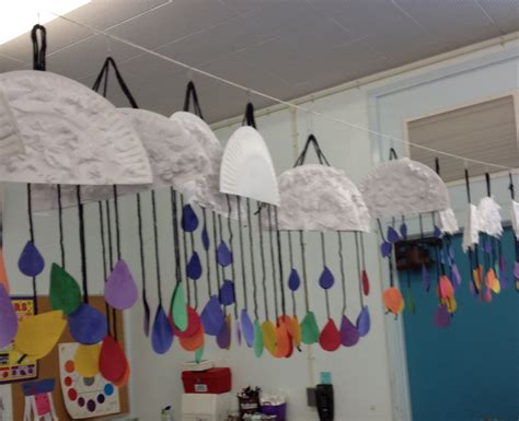 For Our Weather Theme The Students Made Clouds With Raindrop Rainbows