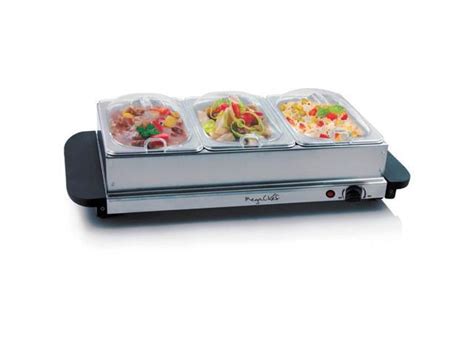 MegaChef MC-9003B Buffet Server & Food Warmer With 3 Removable Sectional Trays, Heated Warming ...