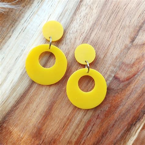 Yellow Circle Earrings Etsy