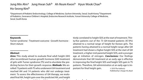 Final Adult Height After Growth Hormone Treatment In Patients With Turner Syndrome Espe