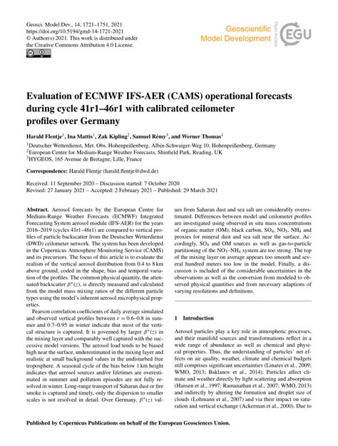 Pdf Evaluation Of Ecmwf Ifs Aer Cams Operational Forecasts During Cycle 41r1 46r1 With