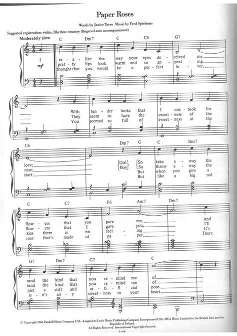 Marie Osmond-Paper Roses 琴譜pdf-POPPIANO.ORG 琴譜下載 ★