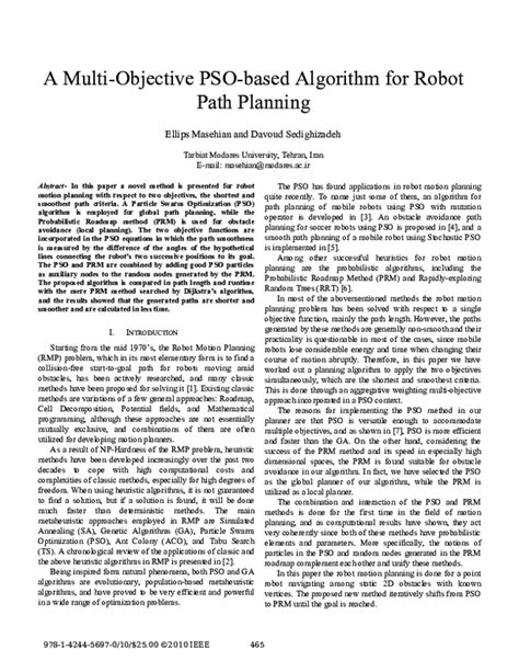 Pdf A Multi Objective Pso Based Algorithm For Robot Path Planning