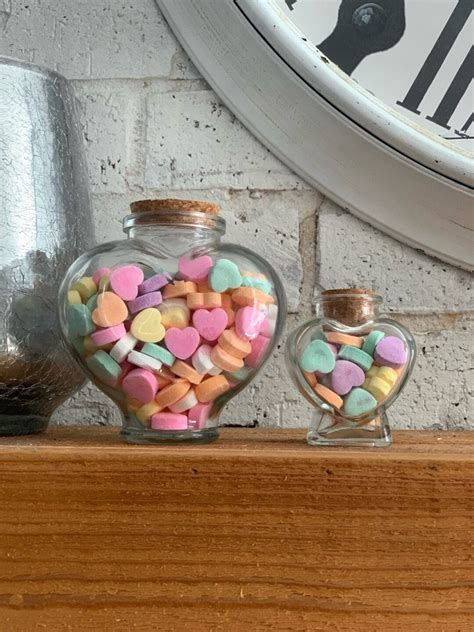 Heart Shaped Candy Jar Glass Filled With Conversation Hearts - Etsy