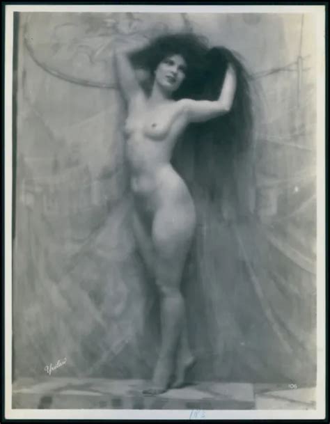 FRENCH NUDE WOMAN Big Butt Long Hair Original 1910 1920 Citrate Photo