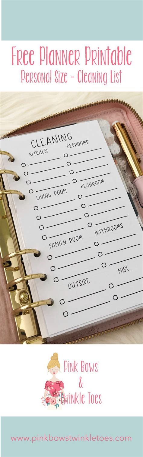 Cleaning Checklist Insert Free Personal Size Planner Printable Pink