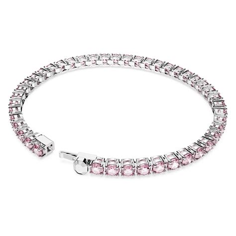 Matrix Tennis Bracelet Round Cut Small Pink Rhodium Plated Swarovski