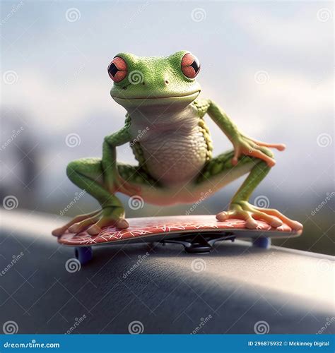 Frog Riding On Skateboard Created Using Ai Generative Stock