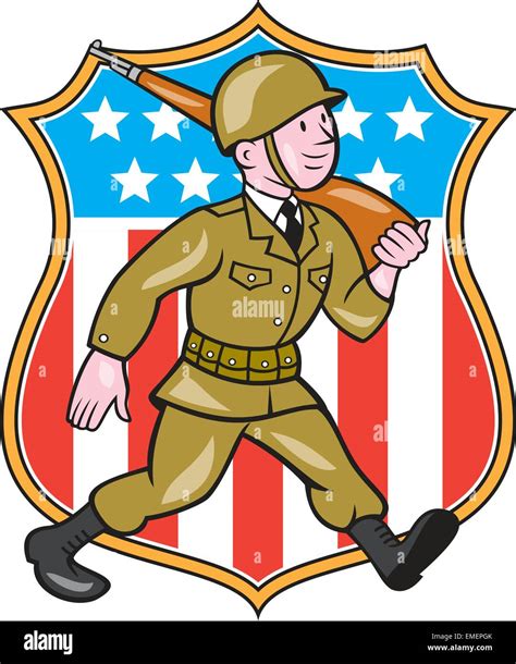 La Segunda Guerra Mundial El Soldado Americano Escudo De Dibujos Animados Imagen Vector De Stock