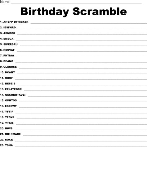 Birthday Scramble Wordmint