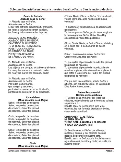 Cantos De La Misa De San Francisco De Asís 2018 Pdf Francisco De Asís Misa Liturgia