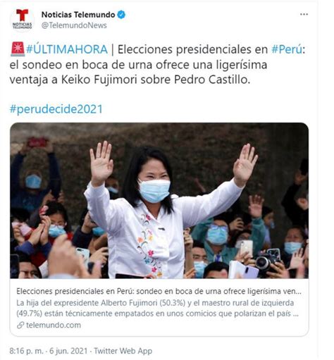 Empate técnico entre Castillo y Fujimori a boca de urna es noticia