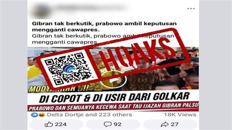 Hoax Prabowo Subianto Ganti Posisi Gibran Rakabuming Raka Karena