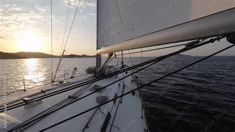 Close Up Footage Of Sailboat Ropes Pulleys And Ropes On The Mast