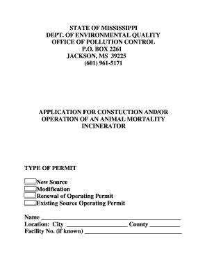 Fillable Online Deq State Ms Incinerator Online Application Form Fax