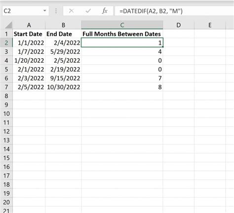 Excel Calculate The Number Of Months Between Dates