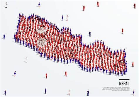 Nepal Map and Flag. a Large Group of People in the Nepal Flag Color ...