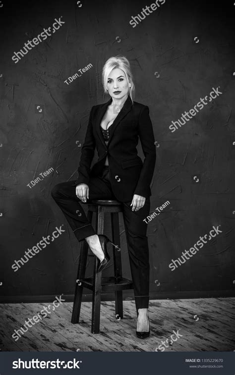 Sexy Blonde Hair Woman Black Suit Stock Photo Shutterstock