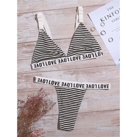 Shein Striped Letter Tape Lingerie Set Shopee Philippines