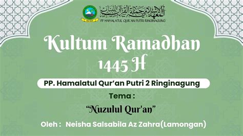 Kultum Ramadhan Dengan Tema Nuzulul Qur An Oleh Neisha Salsabila Az